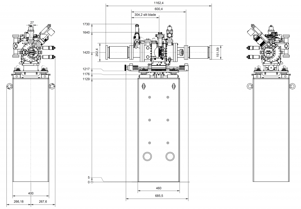 P414 - Outer dimensions - Exit slit unit for soft X-ray synchrotron radiation at EMIL soft X-ray beamline at BESSY, Helmholtz-Zentrum Berlin, Germany P414 - Outer dimensions - Exit slit unit for soft X-ray synchrotron radiation at EMIL soft X-ray beamline at BESSY, Helmholtz-Zentrum Berlin, Germany