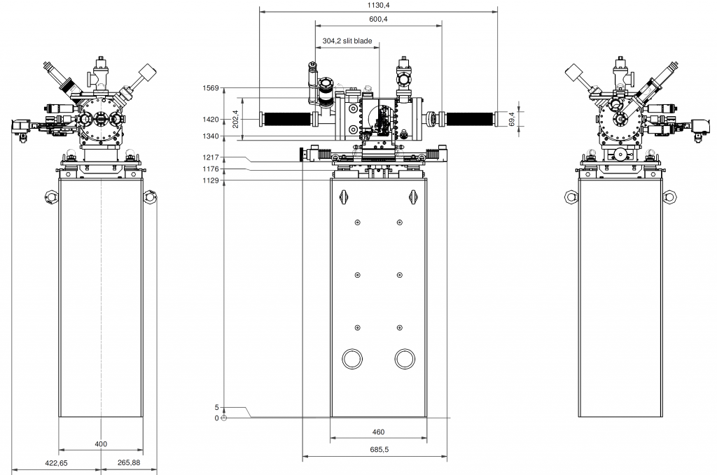 P415 Outer dimensions - Exit slit unit for soft X-ray synchrotron radiation at EMIL soft X-ray beamline at BESSY, Helmholtz-Zentrum Berlin, Germany P415 - Outer dimensions - Exit slit unit for soft X-ray synchrotron radiation at EMIL soft X-ray beamline at BESSY, Helmholtz-Zentrum Berlin, Germany