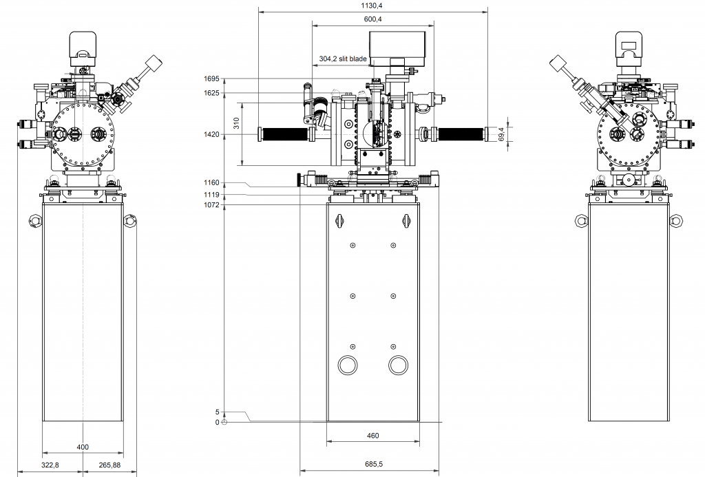 P417 Outer dimensions - Exit slit unit for hard X-ray synchrotron radiation at EMIL hard X-ray beamline at BESSY, Helmholtz-Zentrum Berlin, Germany P417 - Outer dimensions - Exit slit unit for hard X-ray synchrotron radiation at EMIL hard X-ray beamline at BESSY, Helmholtz-Zentrum Berlin, Germany