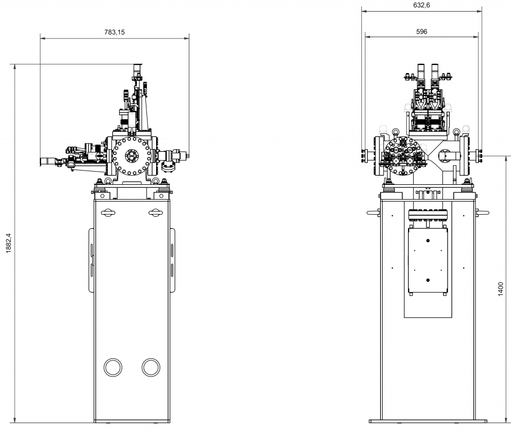 P452 Outer dimensions - White beam slits for soft X-ray synchrotron radiation at Beamline VMXm at Diamond Light Source, Didcot, United Kingdom P452 - Outer dimensions - White beam slits for soft X-ray synchrotron radiation at Beamline VMXm at Diamond Light Source, Didcot, United Kingdom