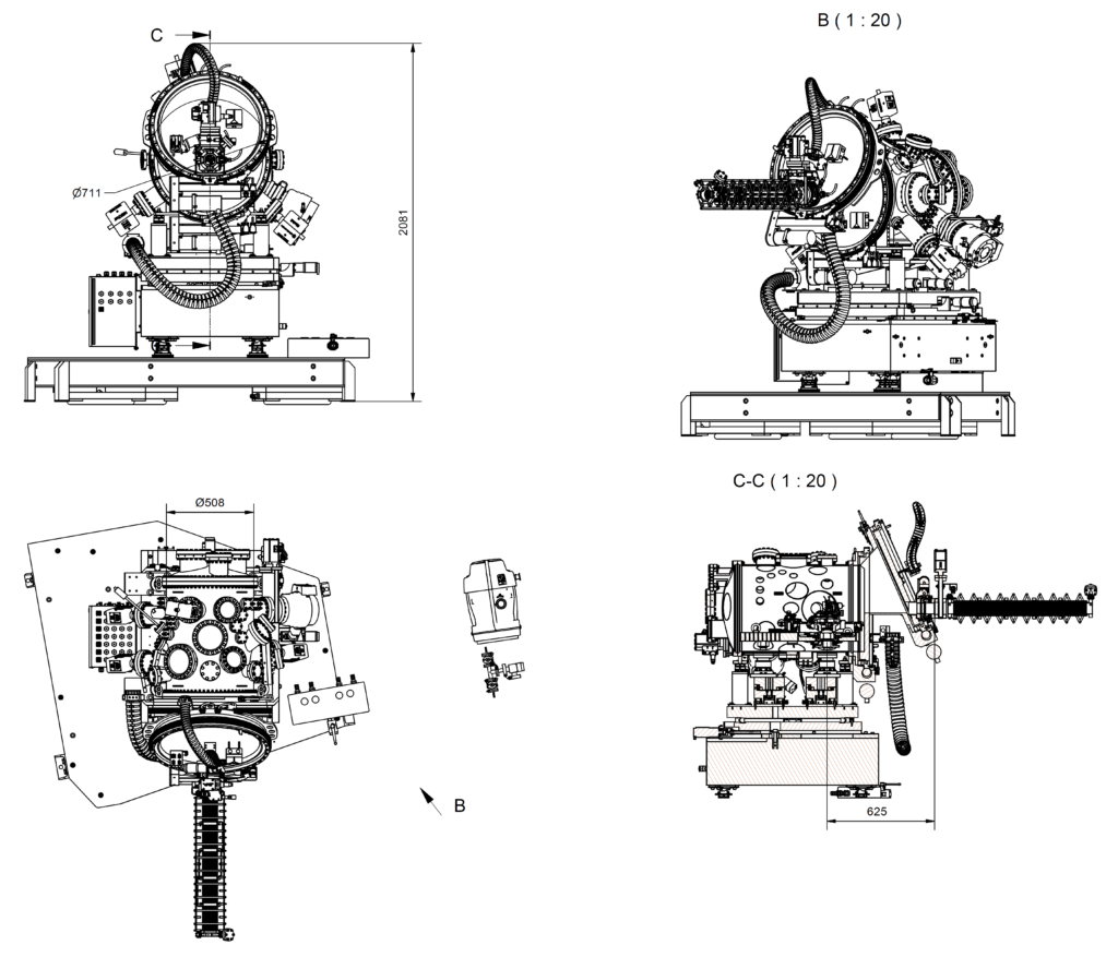 P469 Outer dimensions P469 - Outer dimensions - Triple rotation flange RIXS - Resonant inelastic X-ray scattering (RIXS) spectrometer, SCS instrument of the European XFEL, Germany - Bestec GmbH